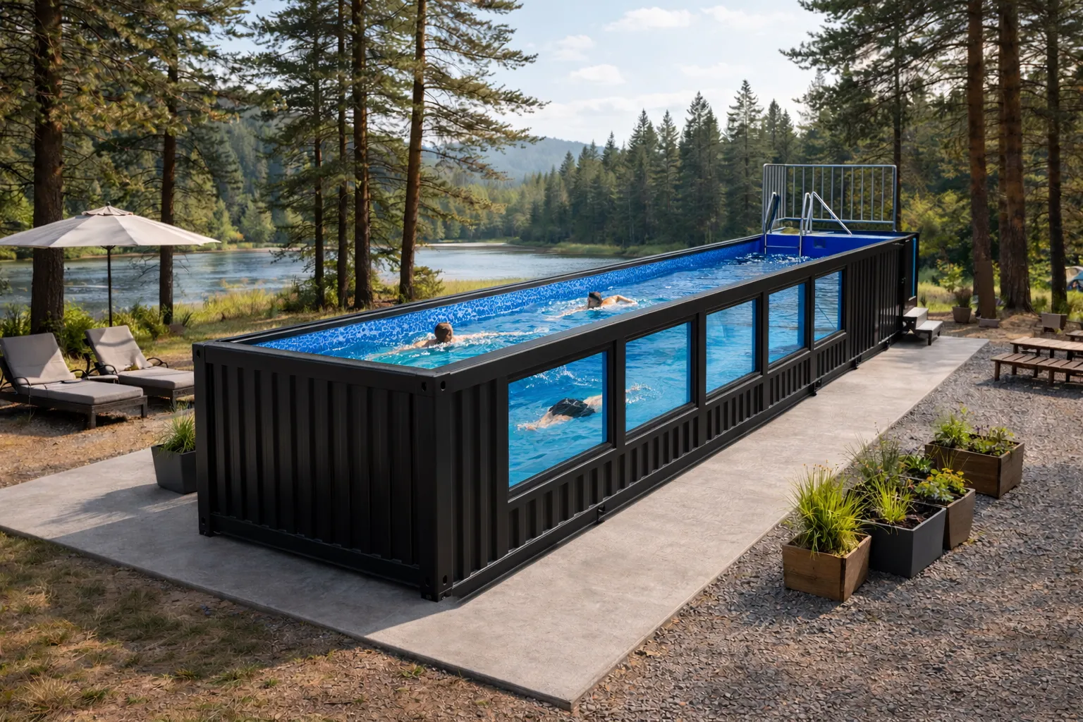 Piscine Conteneur 40' — Camping privé — Abitibi-Témiscamingue, QC